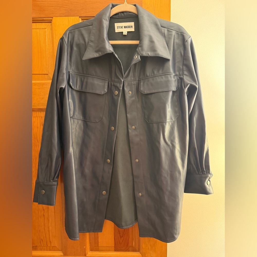 Steve Madden Navy Blue Leather Oversized Jacket Size Medium